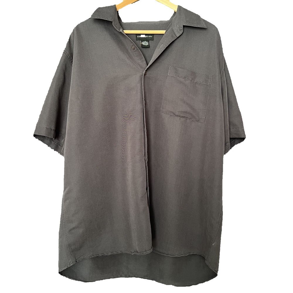 Men’s Charcoal Short Sleeve Button Up|Minimalist|Boxy Shirt Large